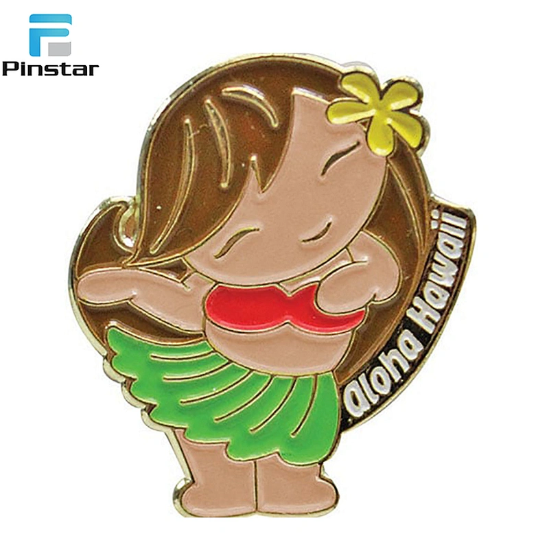 Costom cartoon girl shaped metal soft enamel lapel pins manufacture