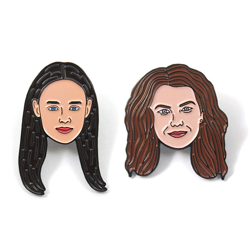 Costom cartoon girl shaped metal soft enamel lapel pins manufacture