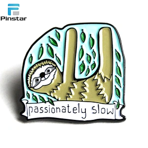 Custom cute sloth animal soft enamel lapel pin with butterfly clutch