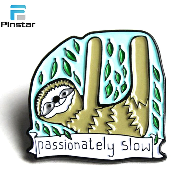Custom cute sloth animal soft enamel lapel pin with butterfly clutch