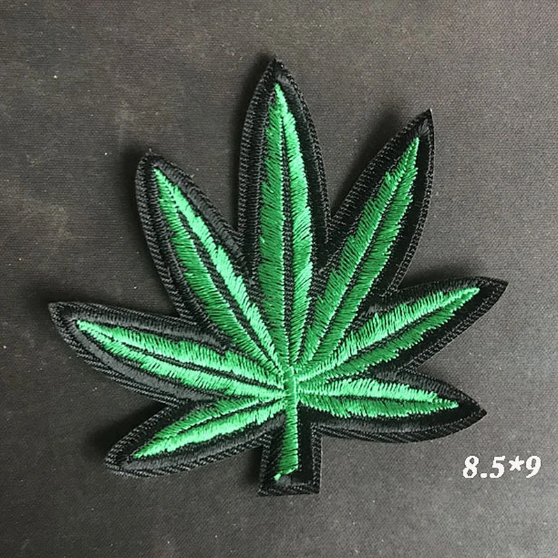 Wholesale In Stock DIY Embroidery Patches Marijuana Hemp Weed Leaf Embroidered Iron on Patch