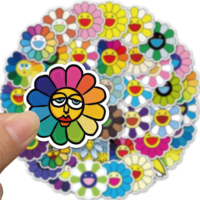 Factory Wholesale In Stock Custom Shaped Waterproof PVC Adhesive Sticker Cartoon Flower Stickers