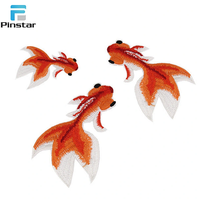 High quality goldfish custom embroidery patches iron on for clothing