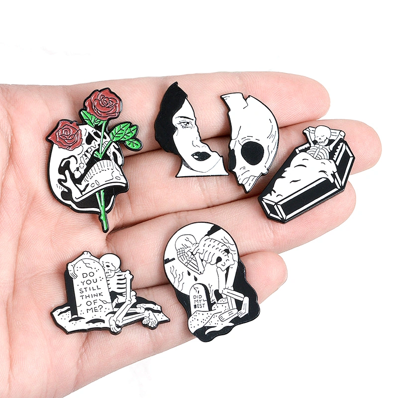 Wholesale In Stock Custom Horror Character Design Badge Human Skeleton Soft Enamel Lapel Pin