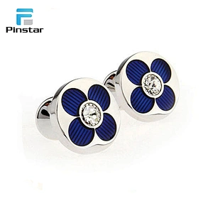 Factory Boxes Packaging Blue Leaf Clover Crystal Cufflink Tie Clip Set