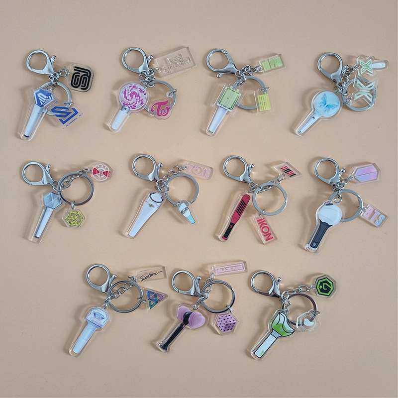 Factory Making Customized Kpop Souvenir Gift EXO GOT 7 Twice Blackpink BTS Army Light Stick Acrylic Keychain