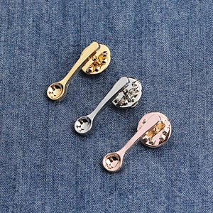 Hot Sale In Stock Custom Cute Mini Gold Silver Copper Metal Coffee Spoon Lapel Pin