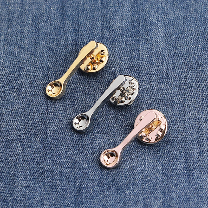 Hot Sale In Stock Custom Cute Mini Gold Silver Copper Metal Coffee Spoon Lapel Pin