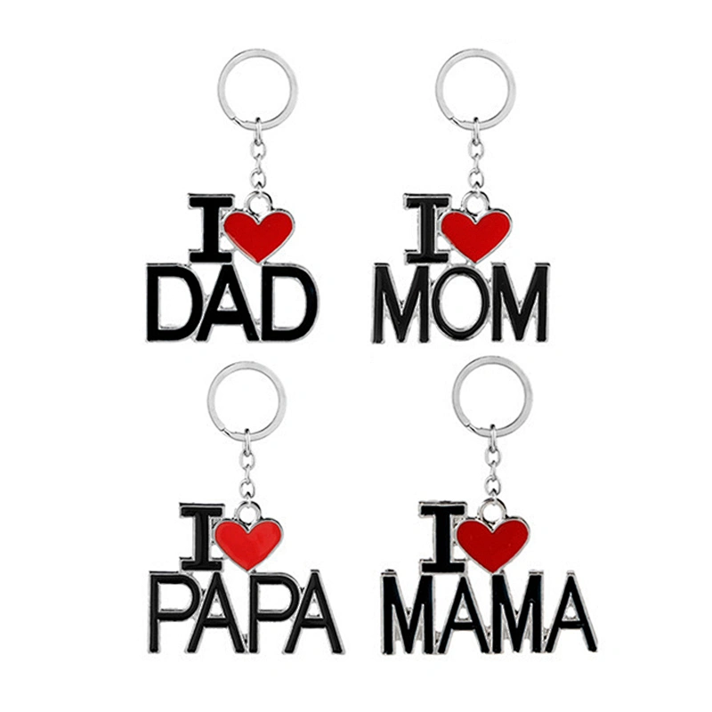 Factory Wholesale Family Key Chain I LOVE DAD MOM MAMA PAPA Heart Enamel Keychain