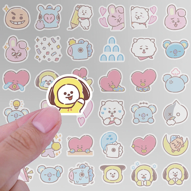 Factory Wholesale In Stock Adhesive Waterproof PVC Stickers Custom Cute Cartoon BTS Team Sticker