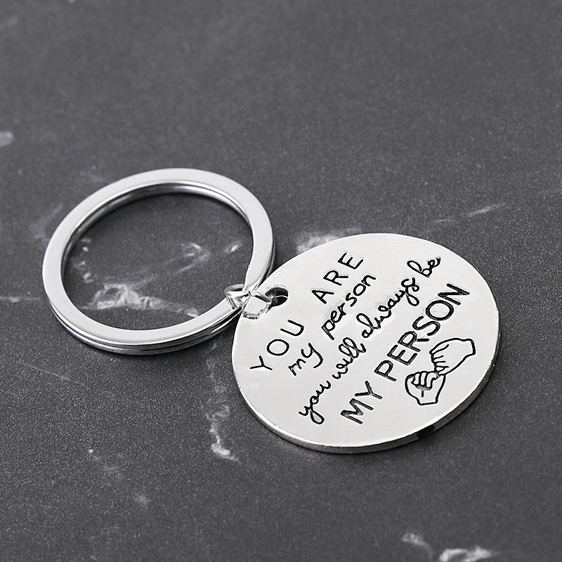 Cheap Personalized Gift You Are My Person Round Metal Couple Keychain with Letter Engraved