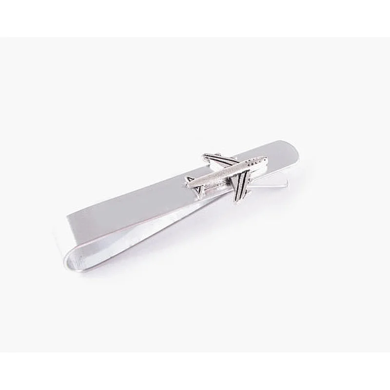 Personalized Silver Men Metal Stainless Steel airplane Custom Tie Clips
