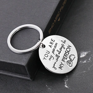 Cheap Personalized Gift You Are My Person Round Metal Couple Keychain with Letter Engraved