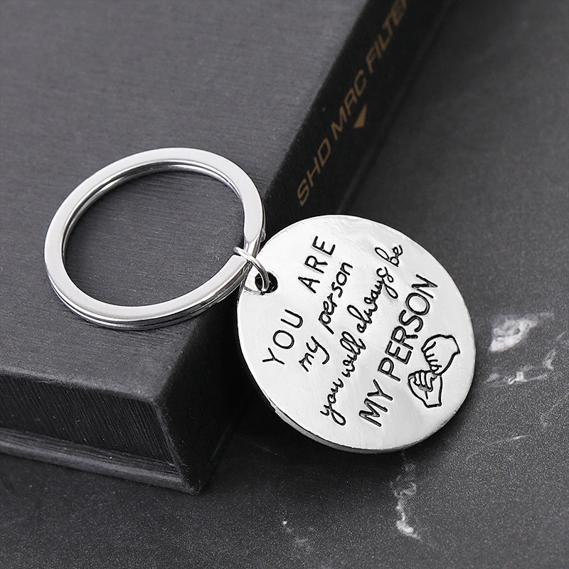 Cheap Personalized Gift You Are My Person Round Metal Couple Keychain with Letter Engraved