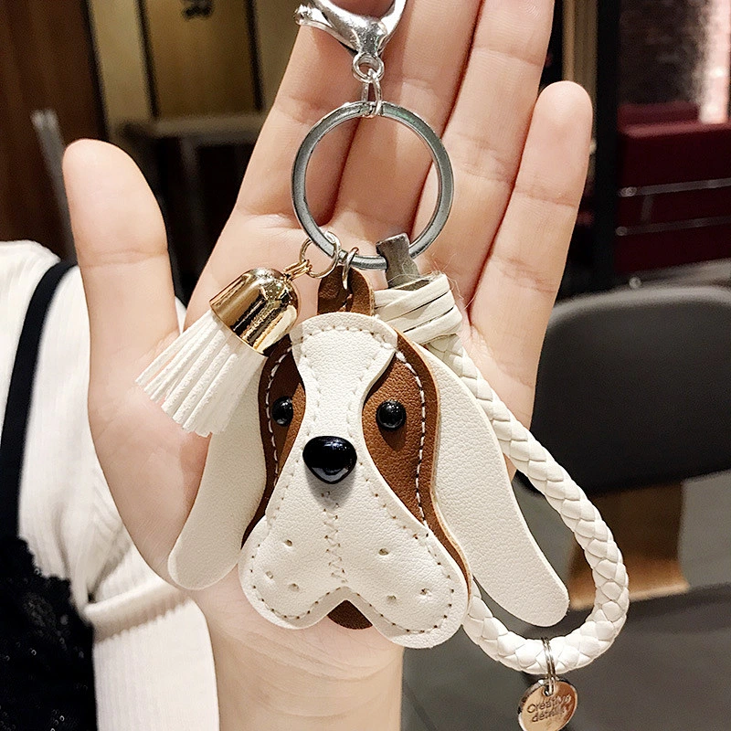 Cute Dog PU Leather Keychain with Tassel