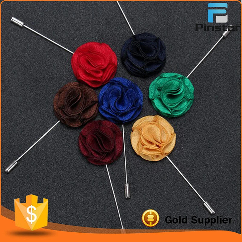 Small MOQ Stock Fashion Handmade Silk Fabric Men's Lapel Flower Brooch Pin