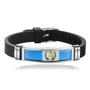 Wholesale Adjustable Silicone Football Fans Wristband Stainless Steel Country Flag  Bracelet