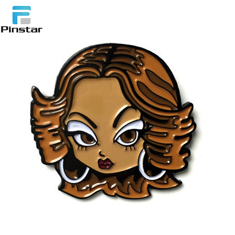 Costom cartoon girl shaped metal soft enamel lapel pins manufacture