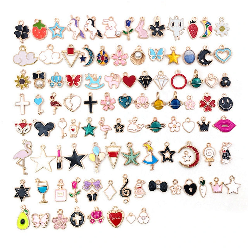 Cheap DIY 100 Pieces Variety Cute Animal Flower Fruit Necklace Pendant Designer Charms for Bracelet Making Jewelry