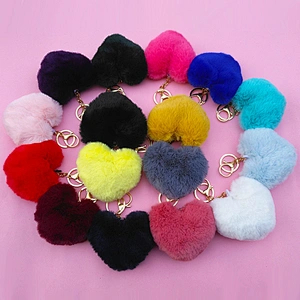 Decorative Korea Promotional Gift Custom Pompom Heart Fur keychain