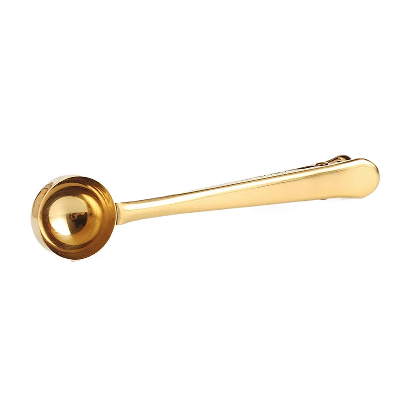 Gold Color Stainless Steel Long Handle Kitchens Measuring Spoon with Clip