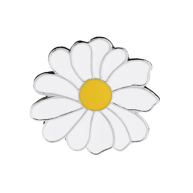 Factory Wholesale Cheap Price White Daisy Flower Enamel Lapel Pin Badge