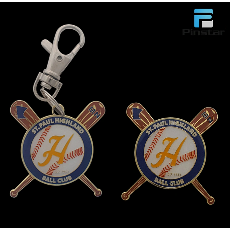 Factory Making Custom Team Club Logo Metal Baseball Bat Metal Keychain