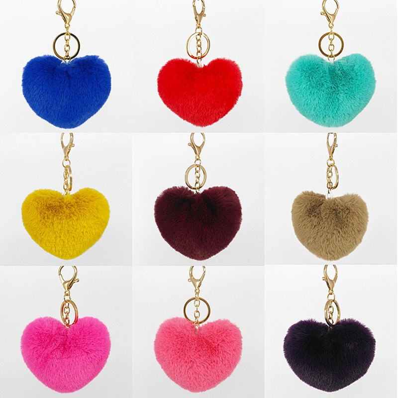 Decorative Korea Promotional Gift Custom Pompom Heart Fur keychain