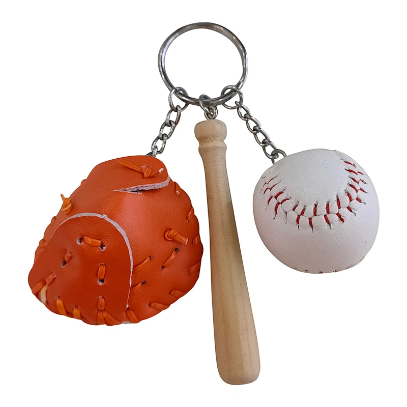 Wholesale In Stock Cheap Sports Souvenir Gift Custom Wood Baseball Bat Keychain with Leather Glove
