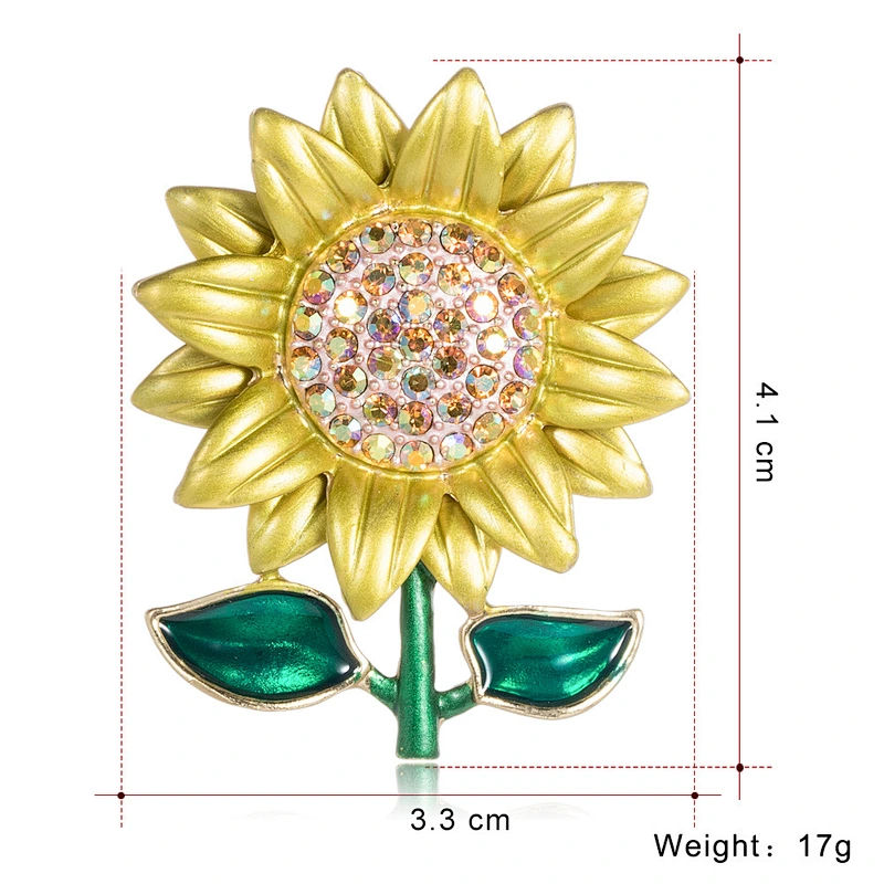 Sunflower Rhinestone Lapel Brooch Pin in Stock