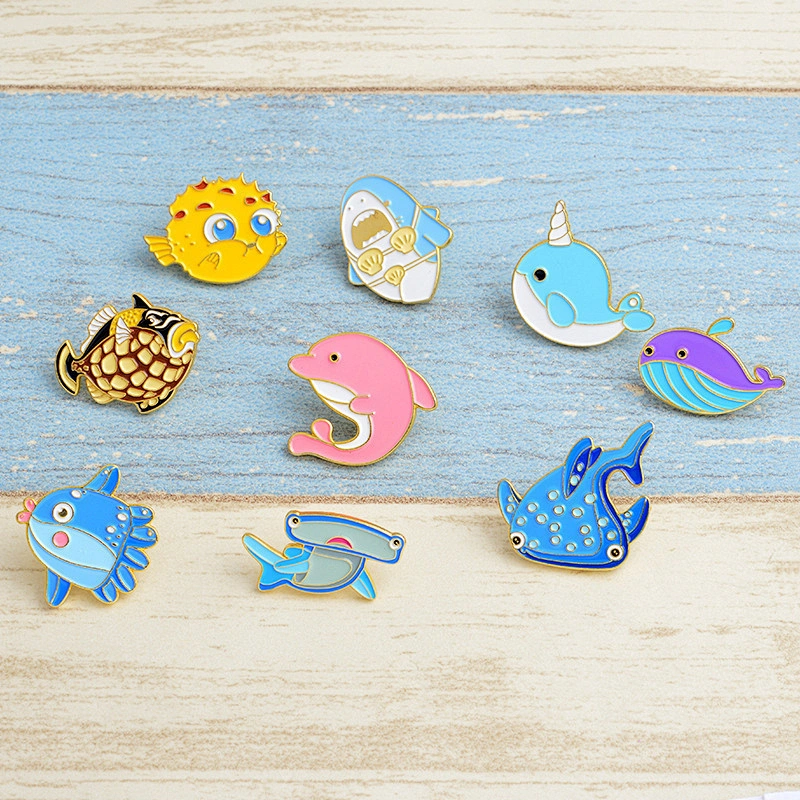 Factory Wholesale In Stock Sea Underwater World Souvenir Gift Cartoon Anime Animal Fish Enamel Pins