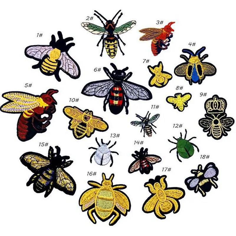 China bulk custom cartoon bee shape embroidery patches