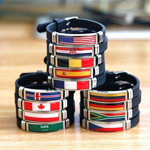 Custom Event Commemorative Natioal Flag Adjustment Stainless Steel Silicone Bracelet