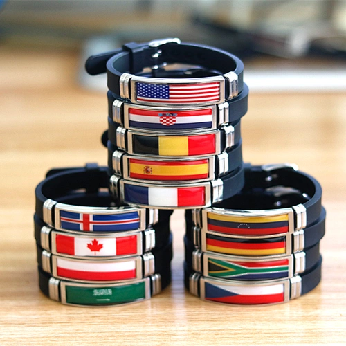 Custom Event Commemorative Natioal Flag Adjustment Stainless Steel Silicone Bracelet