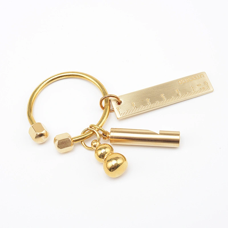 6cm Copper Ruler GOOD LUCK Brass Keychain Pendant