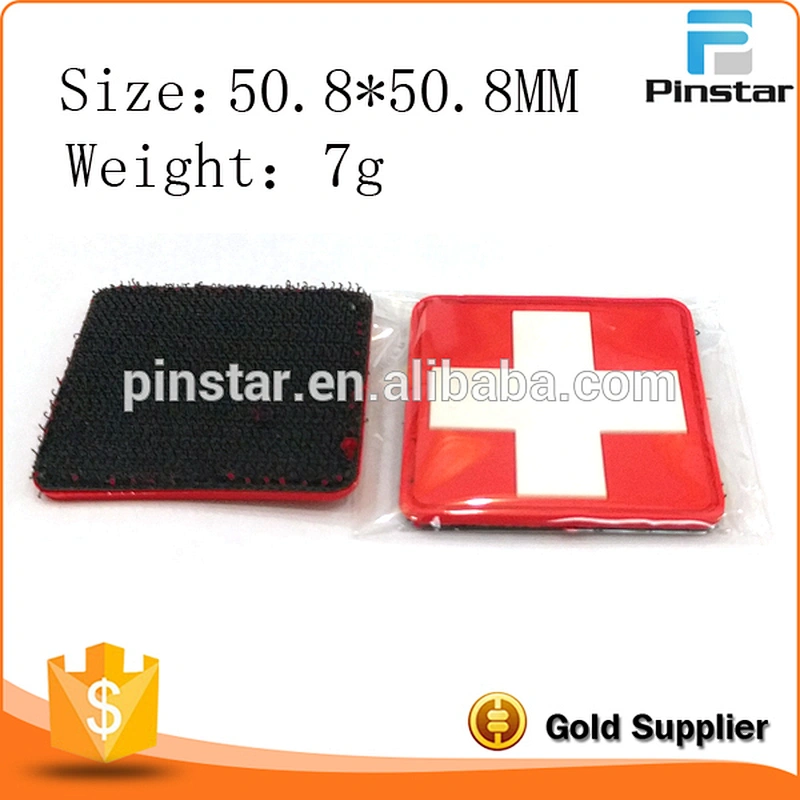 100% China Factory Red Cross 3D Soft Rubber Badge Custom Logo PVC Patches