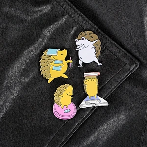 hedgehog reading book ready to ship soft enamel lapel pin