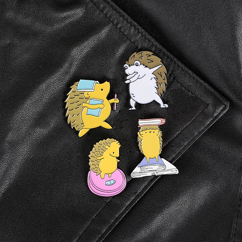 hedgehog reading book ready to ship soft enamel lapel pin