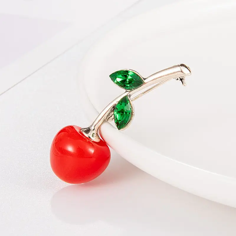 Cute Cherry Rhinestone Brooch Pin with Safety Pin