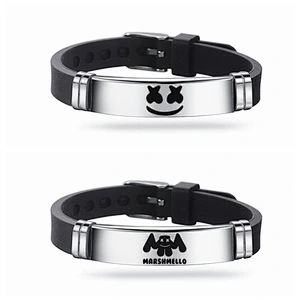 Marshmallow DJ Stainless Steel Marshmello Black Silicone Adjustable Bracelet