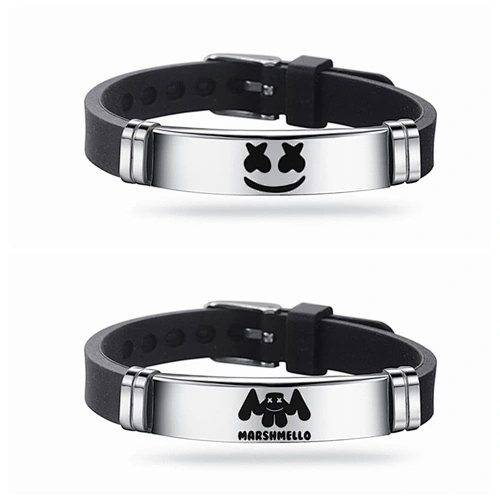 Marshmallow DJ Stainless Steel Marshmello Black Silicone Adjustable Bracelet