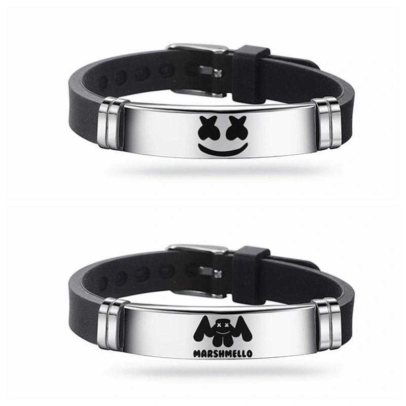 Marshmallow DJ Stainless Steel Marshmello Black Silicone Adjustable Bracelet