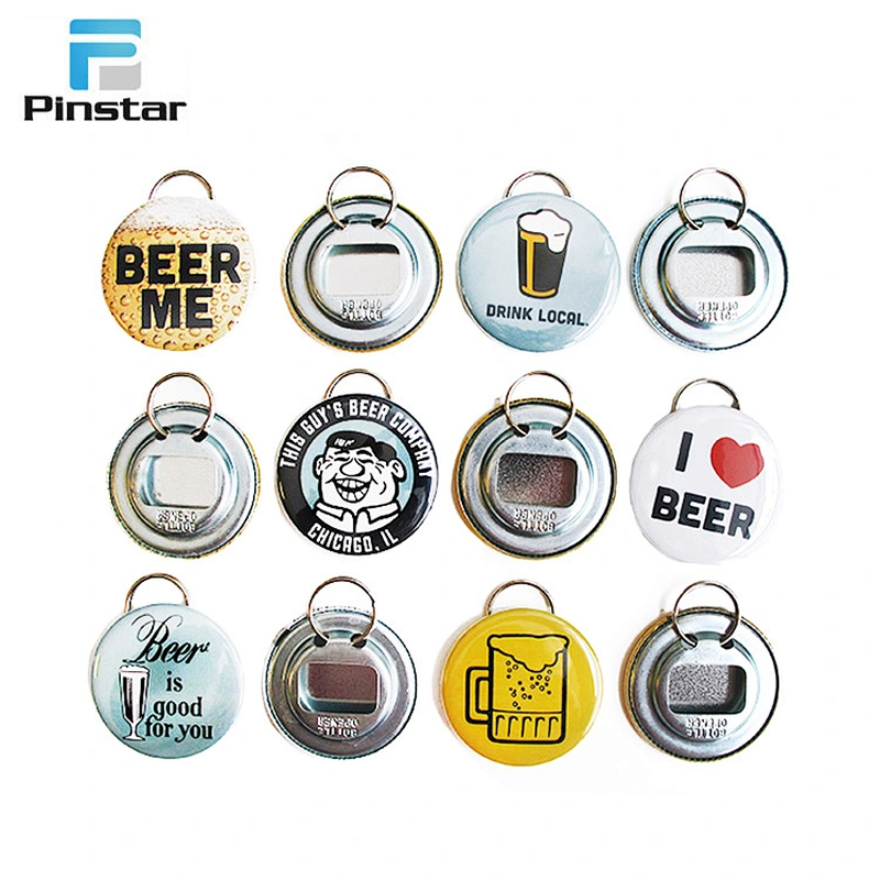 Custom colorful wall mounted button badge shaped magnetic bottle opener