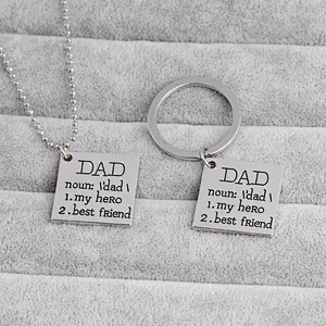 Custom Personalized Gift Father's Day Metal Keyring Necklace DAD Keychain