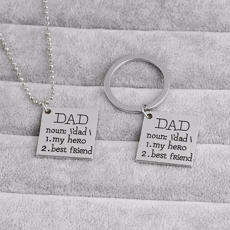 Custom Personalized Gift Father's Day Metal Keyring Necklace DAD Keychain