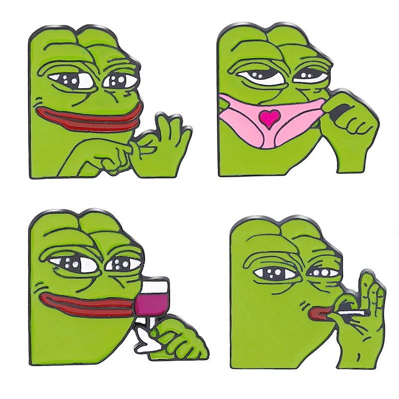Wholesale Green Frog Soft Enamel Pin with Droll Expression