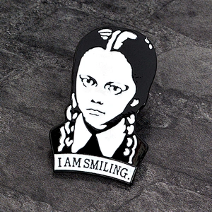 Wholesale Gothic Wednesday Addams I AM SMILING Brooch Badge Custom Black White Girl Soft Enamel Pin