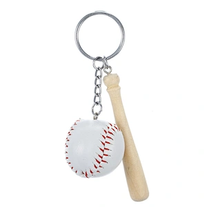 Wholesale In Stock Cheap Sports Wooden Bat Keyring Wood Baseball Bat Keychain