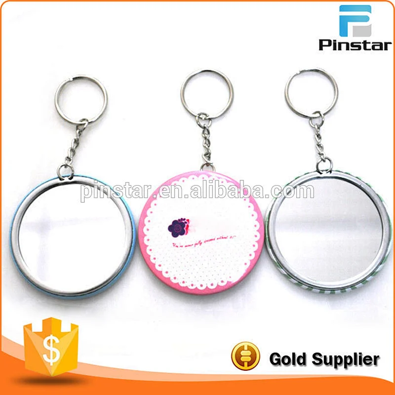 Factory Bulk Wholesale Custom Logo Mirror Type Tin Button Badge Keychain