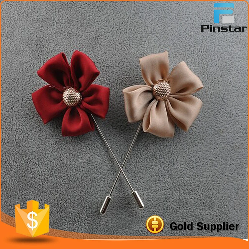 Small MOQ Stock Fashion Handmade Silk Fabric Men's Lapel Flower Brooch Pin